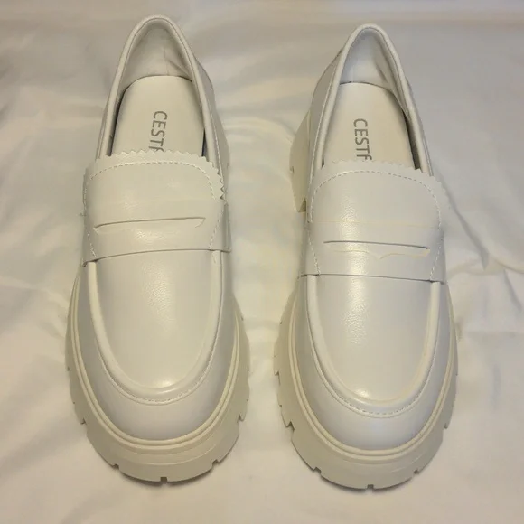 White Platform Clogs Mules Lug bottom slip on penny loafers size 7 - Picture 2 of 8
